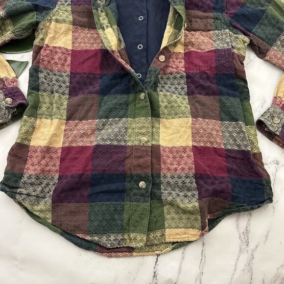 Angelique Womens Vintage 90s Plaid Top Size S Blue Purple Plaid Layered - Picture 6 of 12